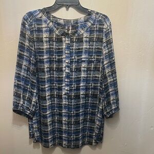 NYDJ Blue and Black Plaid Blouse